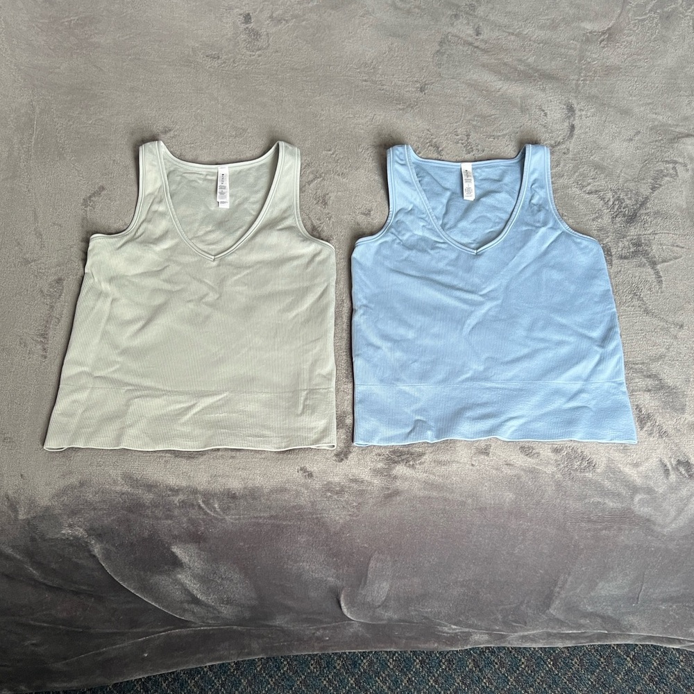 Athleta V-Neck Tank Tops in Light Green and Blue